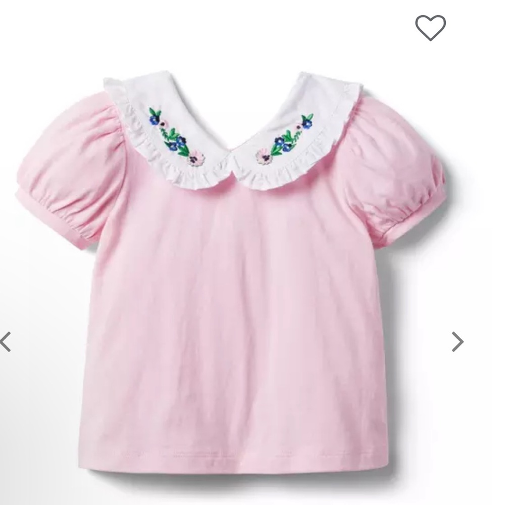 Janie and Jack Girls Pink Floral Embroidered Peter Pan Collar Top Size 7